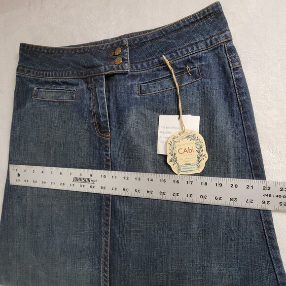 Cabi Womens Denim A-Line Midi Skirt Size 12 Indigo Frayed Hem Style # 621 New - Picture 6 of 7